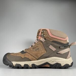 KEEN Ridge Flex Mid Women’s 10.5 Brown Waterproof Leather Hiking Boots Outdoors